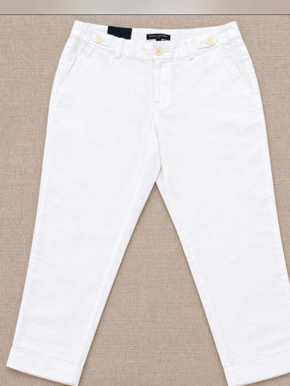 Banana Republic White Linen Blend Petite Cuffed Ankle Pants 6P Tailored Trouser